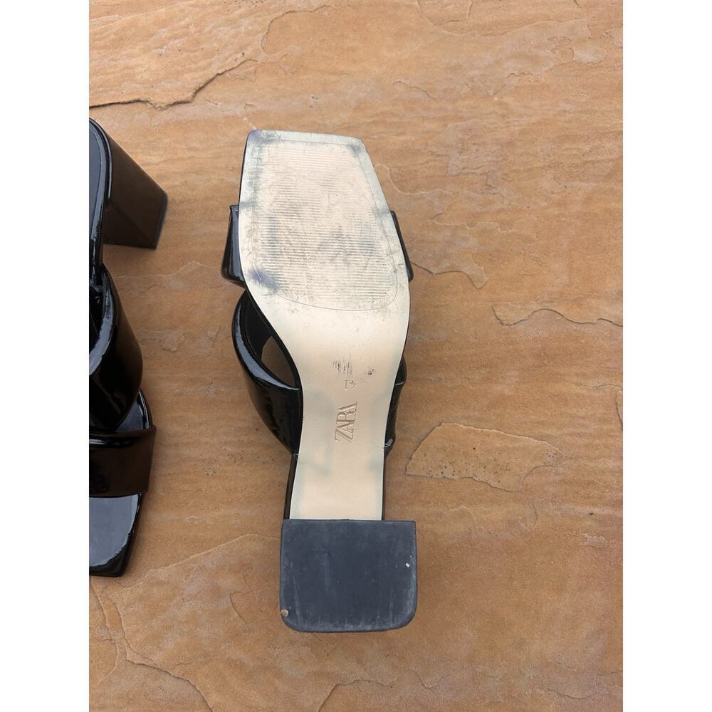ZARA BLACK LEATHER SQUARE TOE SANDALS HEELS Size 10 41 EU - Picture 3 of 4